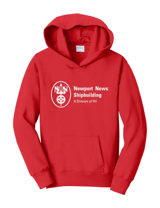 Youth Bright Red 8.5 oz Ring Spun Pullover Hooded Sweatshirt w/NNS Logo