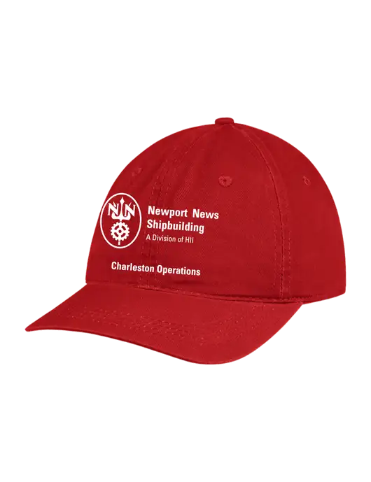 Garment Washed Unstructured Twill Red Cap w/NNS Charleston Operations Logo