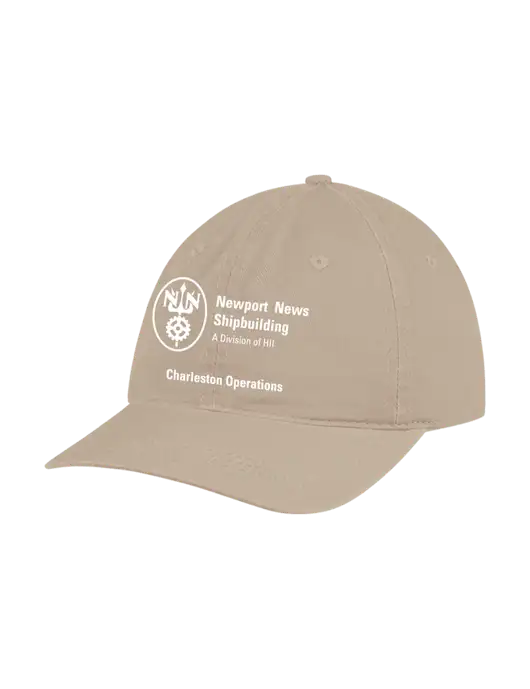 Garment Washed Unstructured Twill Tan Cap w/NNS Charleston Operations Logo