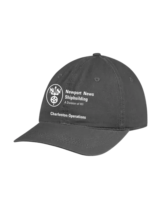 Garment Washed Unstructured Twill Charcoal Cap w/NNS Charleston Operations Logo