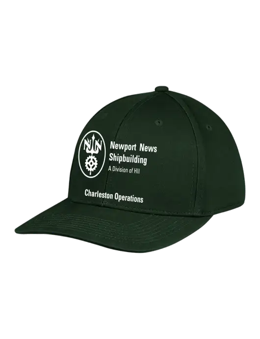 Premium Modern Structured Twill Dark Green Snapback Cap w/NNS Charleston Operations Logo