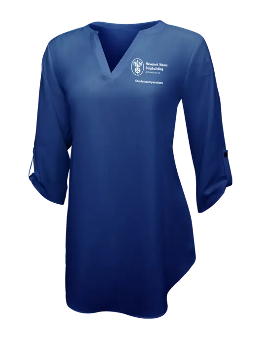 Dark Royal Womens 3/4 Sleeve Tunic Blouse w/NNS Charleston Operations Logo