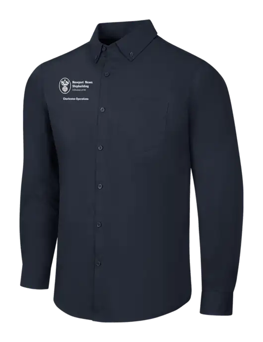 Navy Long Sleeve Carefree Poplin Shirt w/NNS Charleston Operations Logo