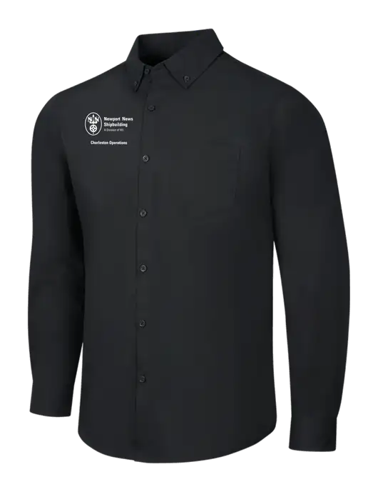 Black Long Sleeve Carefree Poplin Shirt w/NNS Charleston Operations Logo