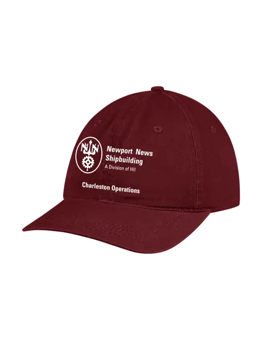 Garment Washed Unstructured Twill Maroon Cap w/NNS Charleston Operations Logo
