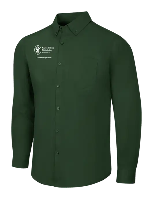 Forest Green Long Sleeve Carefree Poplin Shirt w/NNS Charleston Operations Logo