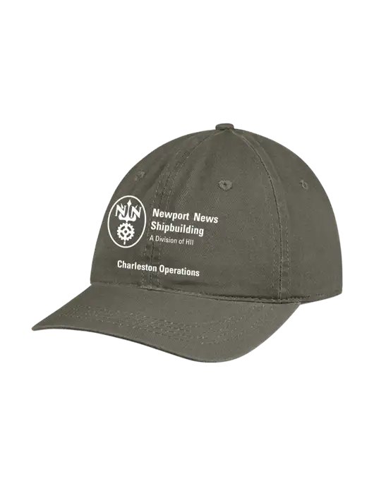 Garment Washed Unstructured Twill Olive Cap w/NNS Charleston Operations Logo
