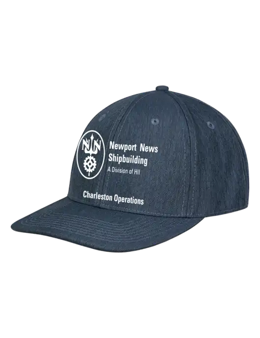 Premium Modern Structured Twill Heathered Navy Snapback Cap w/NNS Charleston Operations Logo