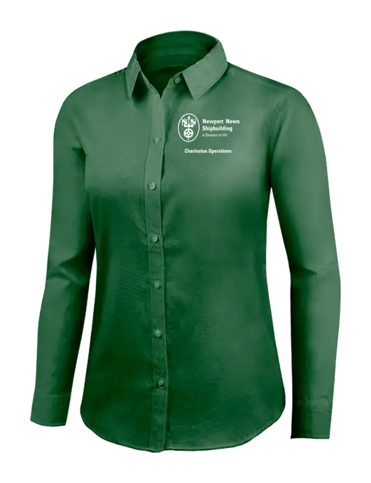 Brooks Brothers Womens Medium Green Wrinkle-Free Stretch Nailhead Shirt w/NNS Charleston Operations Logo