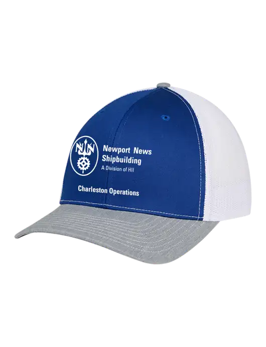 Richardson Adjustable Snapback Original 112 Trucker Cap Royal/HeatherGrey/White Mesh w/NNS Charleston Operations Logo
