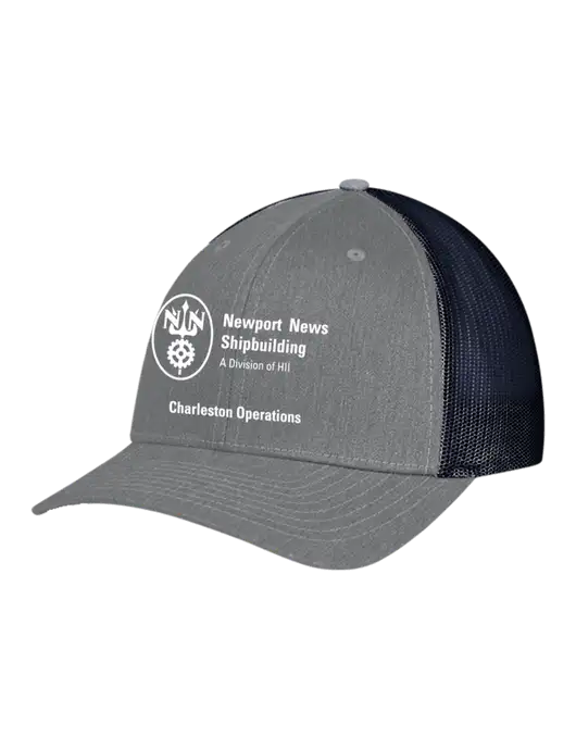 Richardson Adjustable Snapback Original 112 Trucker Cap Heather Grey w/Navy Mesh w/NNS Charleston Operations Logo