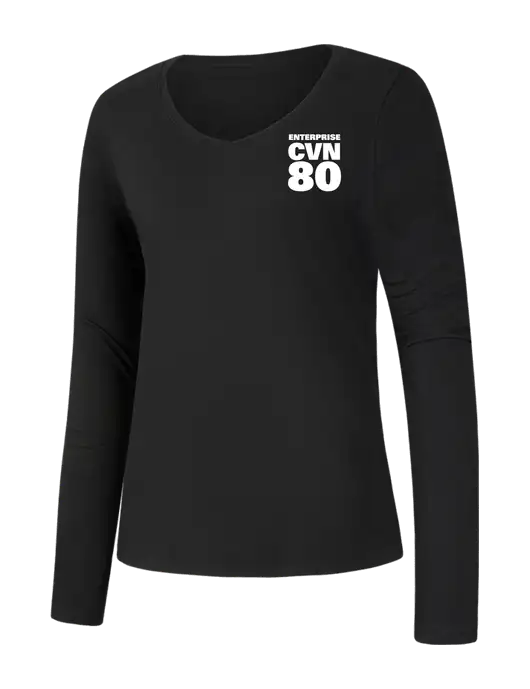Womens Seriously Soft Black V-Neck Long Sleeve T-Shirt w/CVN 80 Logo