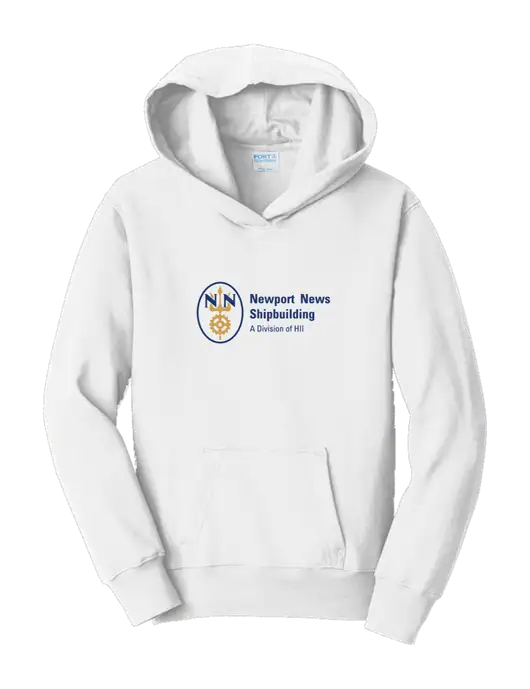 Youth White 7.8 oz 50/50 Cotton/Poly Pullover Hooded Sweatshirt w/NNS Logo