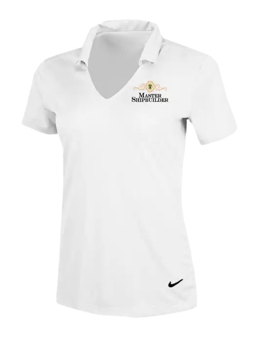 NIKE White Womens Dri-Fit Vertical Mesh Polo w/Master Shipbuilder Logo