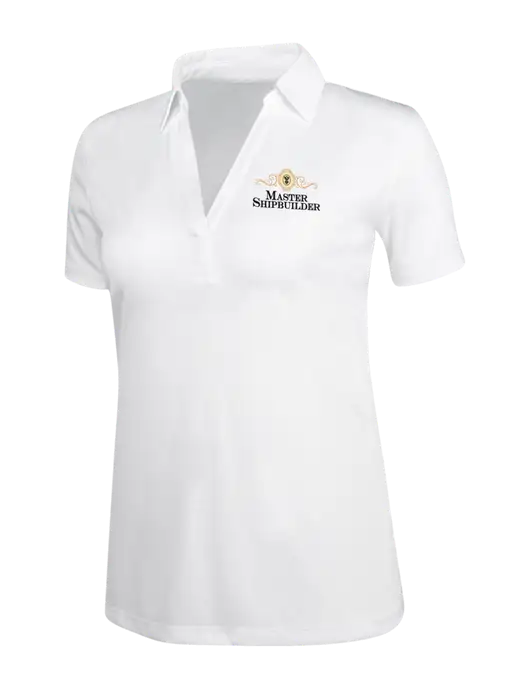 White Womens Performance Fine Jacquard Polo w/Master Shipbuilder Logo
