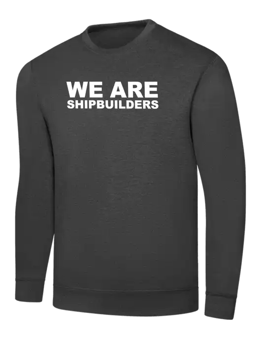 Dark Heather Grey 7.8 oz Ring Spun Crew Sweatshirt w/WE ARE SHIPBUILDERS Logo