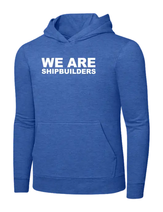 Heather Royal 7.8. oz Ring Spun Hooded Sweatshirt w/WE ARE SHIPBUILDERS Logo